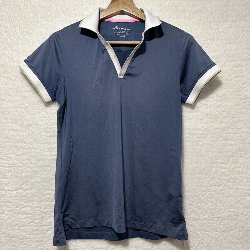Peter Millar Women's Sport Gray/ White Wade‎ Drop-V Tennis Polo Size Small